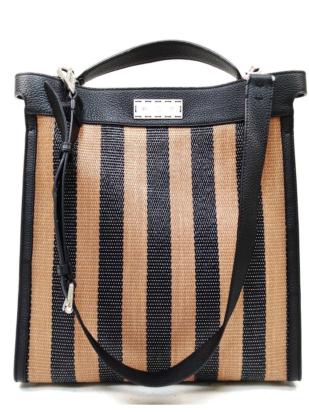 Fendi Peekaboo X-Tote Large Straw & Leather Shoulder Bag – Brown/Black Stripe